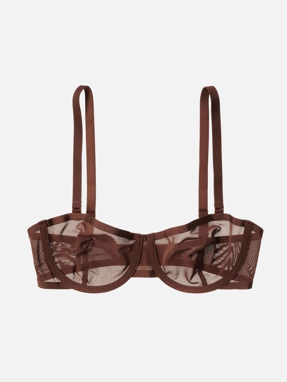CUUP Balconette Bra Sheer Mesh Underwire Bust Brown Size 30F